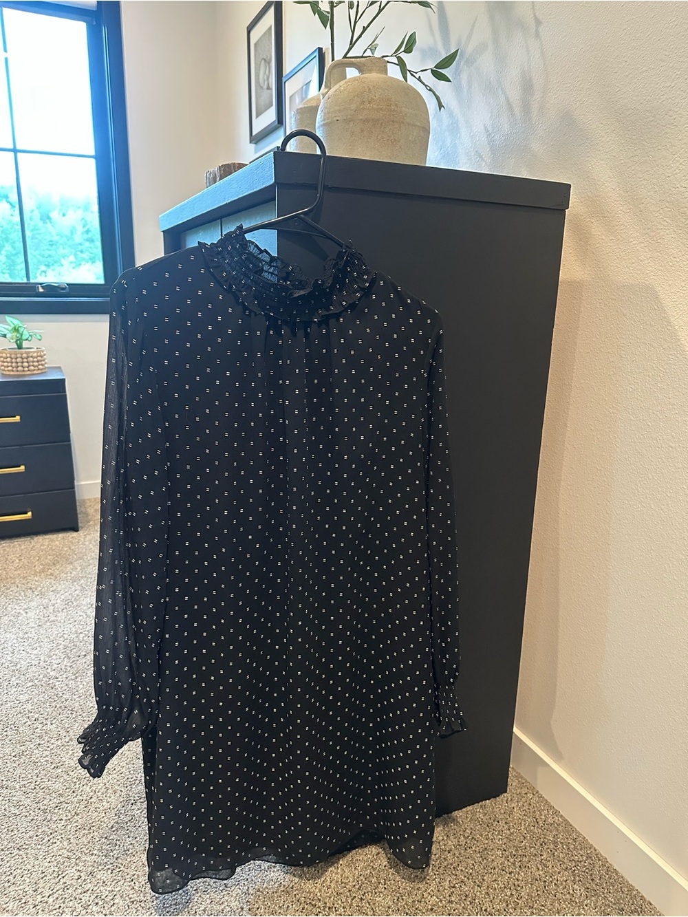 H&M Black Ruffle Neck Long Sleeve Dress